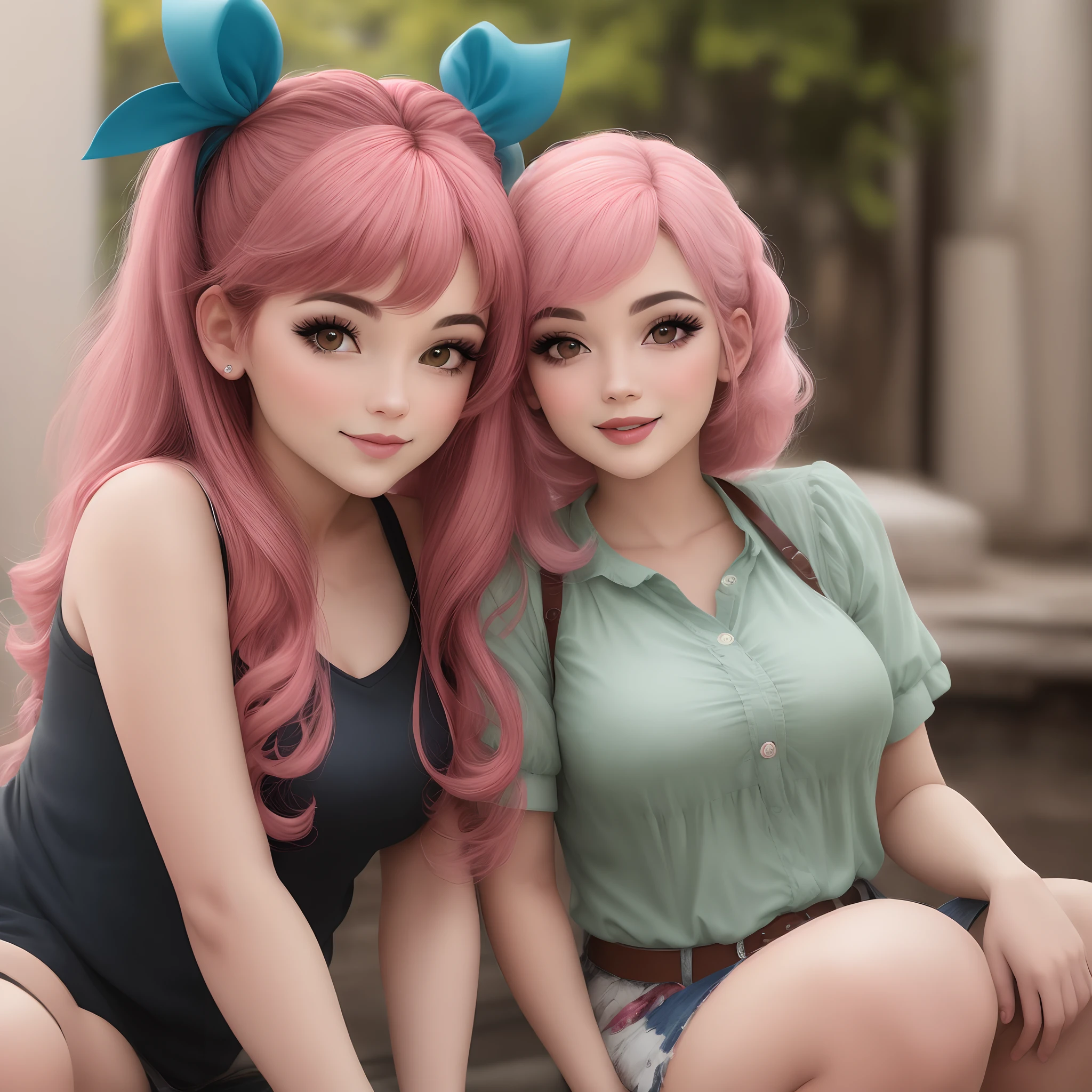 garota de cabelo rosa em estilo de quadrinhos