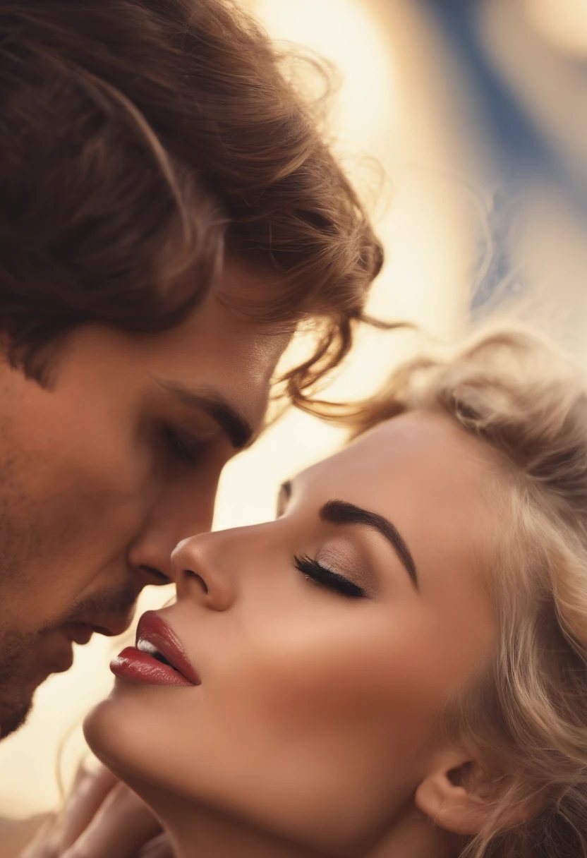 Man licking the hair of a sexy young with big
