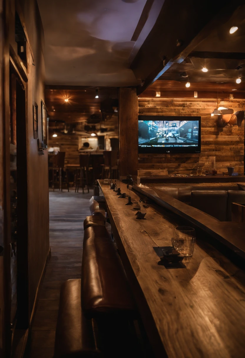 Video Game bar experience for gamers where customers can book times to play, compete and enjoy a great selection of games and drinks through our mobile app. I need a prototype pic for the gaming bar and another one for the app (do it with gaming consoles, led lights, something modern( and don't forget mobile app) but yea needs a lot tvs and stuff