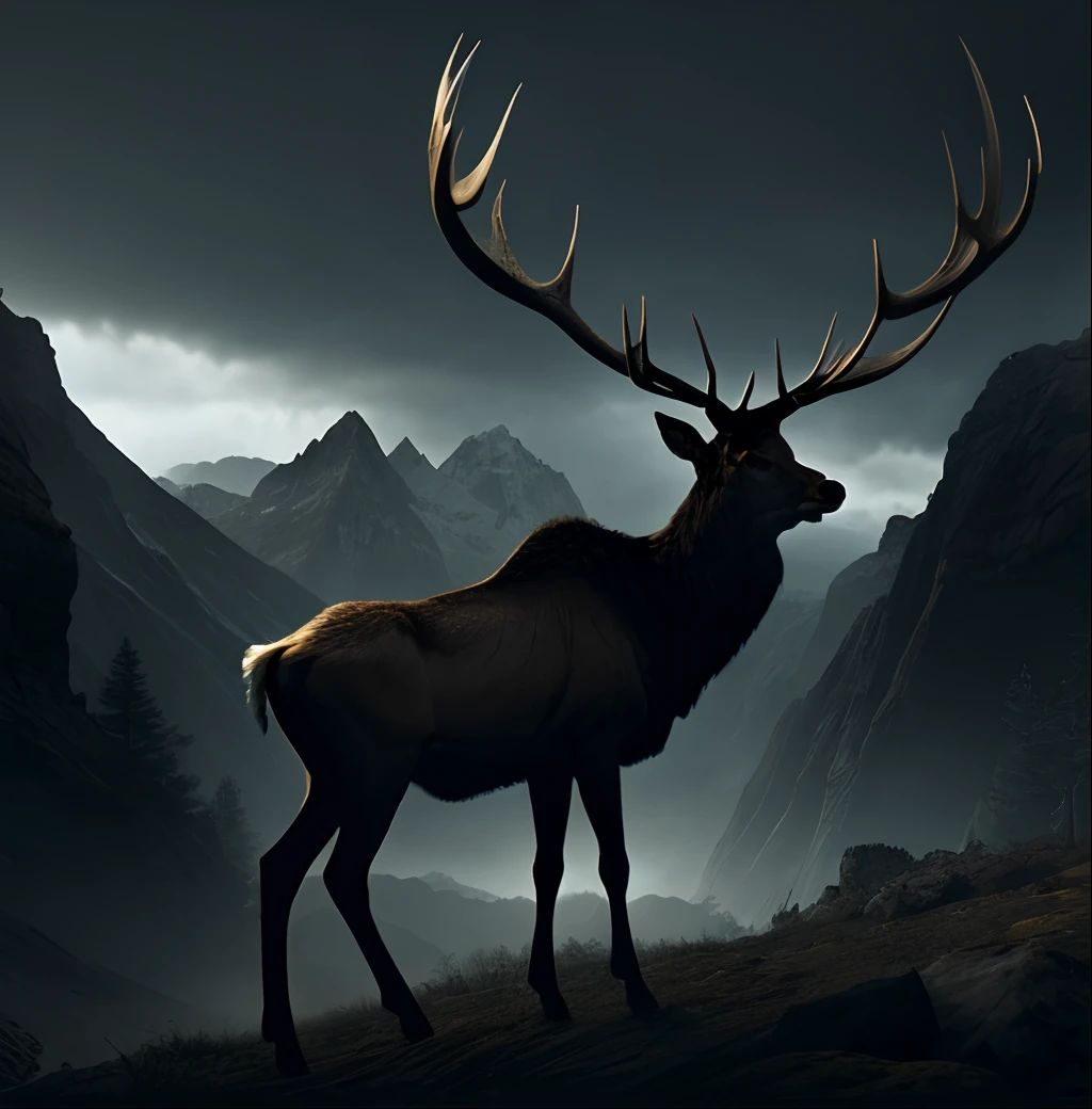Elk standing in a mountain range inspired by hunter call ofvthe wild