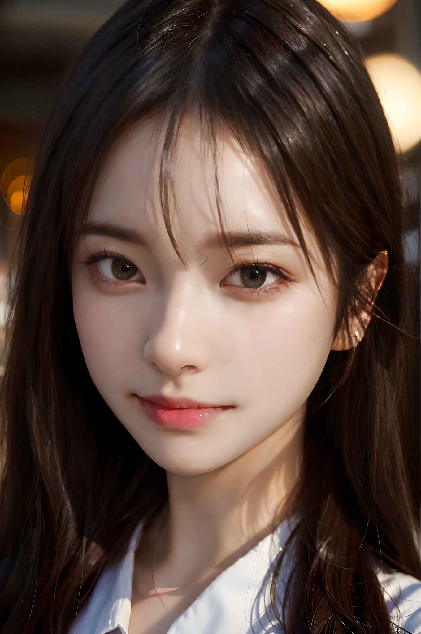 (Realistic), (Intricate details: 1.2), (masutepiece: 1.3), (Best Quality: 1.4), (超A high resolution: 1.2), 超A high resolution, (Detailed eyes), (A detailed face), Dramatic Lighting, foco nítido, beautiful countenance, grin,