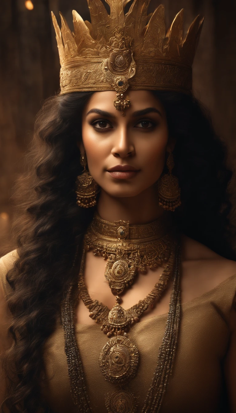 (best quality,ultra-detailed,realistic:1.37),(portrait, Historical),(Arjuna),(adult),(intense gaze towards the viewer),(long hair),(wearing Mahabharata armor), (action pose), (bright and vibrant colors),(traditional ornament),(Mahabharata gold crown),(historical background),(inside a palace),(soft, warm lighting),(meticulously painted textures),(masterpieces:1.2),(fine brushstrokes),(expressive facial features),(subtle shadow and highlights),(exquisite attention to detail),(biblical character),(solemn and dignified),(majestic and powerful),(divine inspiration),(captivating and engaging),(mesmerizing and awe-inspiring)