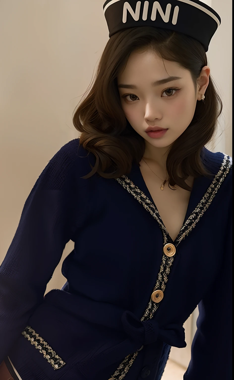 there is a woman wearing a hat and a sweater, jennie blackpink, Bae Suzy, Kiko Mizuhara, jia, imagem vazada, Heonhwa Choe, tomada em 2 0 2 0, Parque Ji-min, jossi do blackpink, Gongbi, song hye - kyo, taken in the early 2020s, in a navy blue sweater