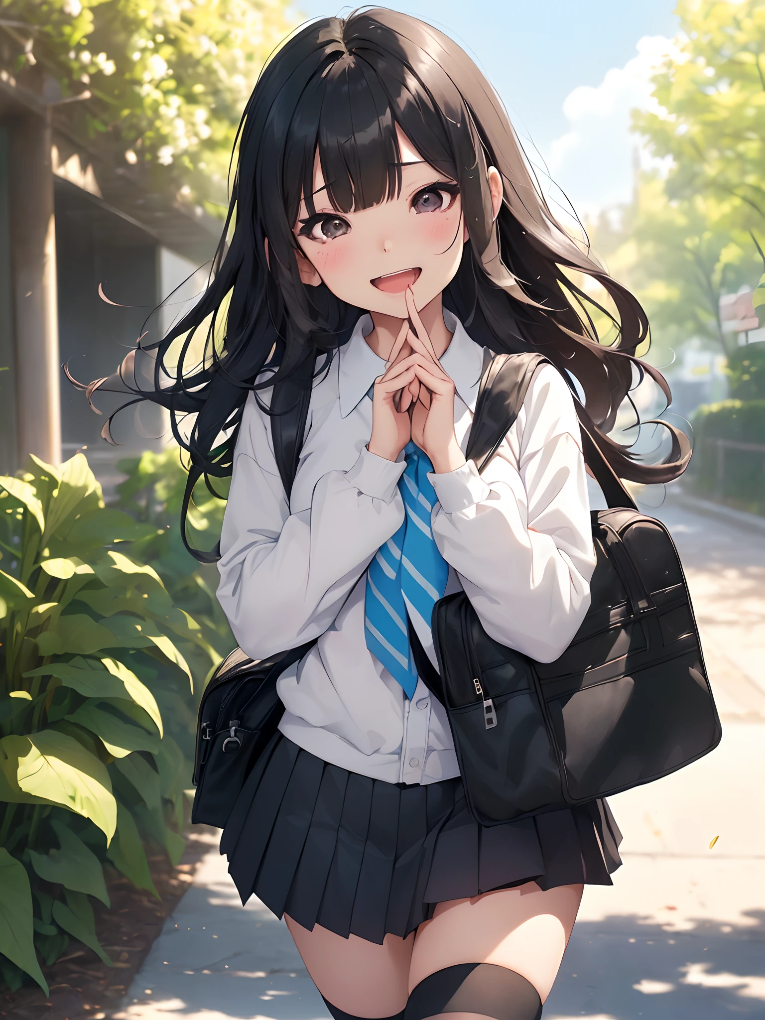 heart hands 、Ahegao、Black pleated skirt、A dark-haired、Blunt bangs、(On a bright spring day (day:1.0), Under the clear blue sky (skyporn:1.0), Ahegao ( Silly / Sexual ecstasy)、Cross-eyed、Stranger、View other people、Blunt bangs、 over-kneehighs,Ahegao , Skew
break
High school girl walking with hair fluttering in the wind (hair:1.0). The edges of the image are softened, Young in the scene々Capture the vibrant essence.
break
Her smile, Render with soft focus, illuminating the surroundings (Smile:1.0) And her school bag symbolizes her passion for learning (School bag:1.0).
break
Each stride she takes is full of energy (stride:1.0), And her light laughter echoes in the air (laught:1.7), Fully encapsulated with soft focus technology.
break
The background is a little blurry, Highlight her in this spring scene.
:1.2)、