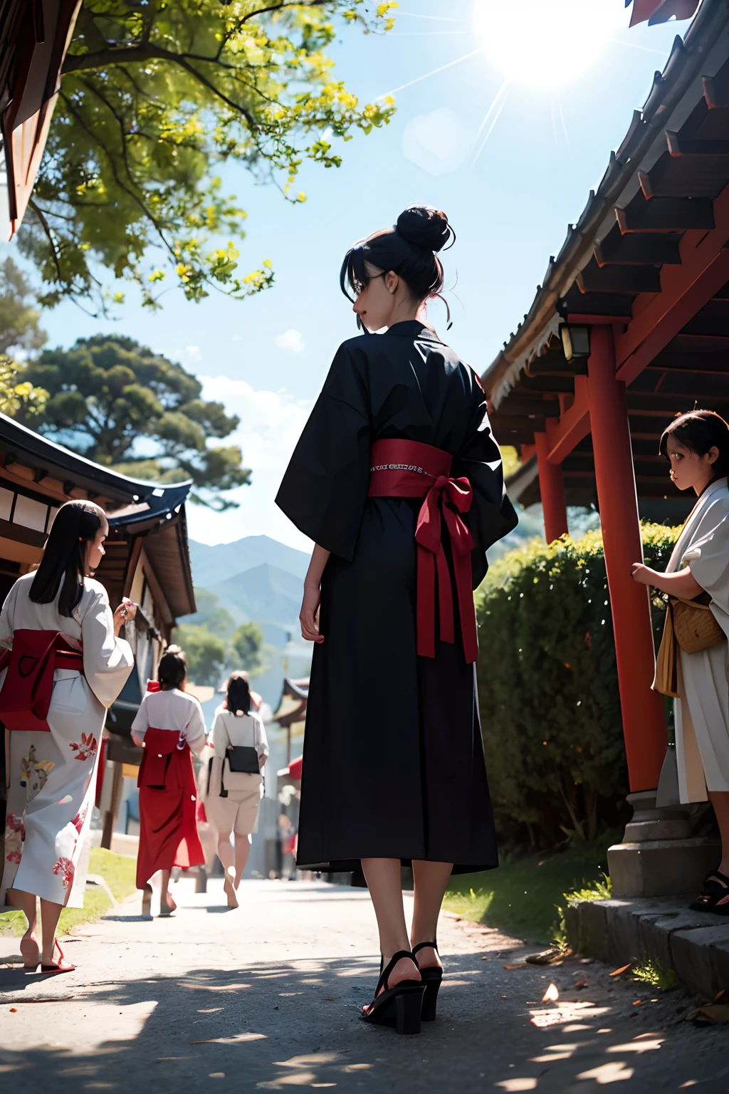 melhor qualidade, obra-prima, highres, (corpo requintado: 1.5), rosto lindo, (pele leitosa: 1.3), detalhes intrincados, alta resolução, papel de parede,
family, Mother, ((3 girls)), ((6 boys)), kimono preto, legwear preto, fita preta, cabelo preto, flores de cerejeira, dia, flor, coque de cabelo, fita de cabelo, roupas japonesas, quimono, cabelo longo, olhando para o espectador, looking behind , several girls, Obi, Ao ar livre, olhos vermelhos, , fita, sandals, single hair bun, escadas, standingn, estatua, Torii, tree, quimono branco, olhos amarelos, sentados na escada, cabelos brancos
16K, HDR, highres, campo de profundidade, (grain of film: 1.1), boken, hora dourada, (lens flare), vinheta, rainbowart, (color classification: 1.5)