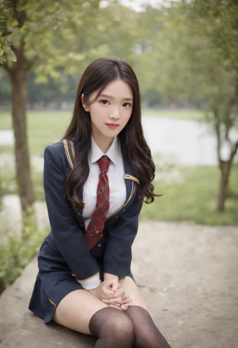 校服、knee high socks、Long black hair、kawaii faces、Classroom、tight uniform、Legs boldly spread、sensual lingerie、Spread your legs boldly、tight uniform、Mature appearance、Plaid skirts、White shirt、Neck tie、The shape of the pubic region is clearly visible、No underwear、Big high school girl、is transparent