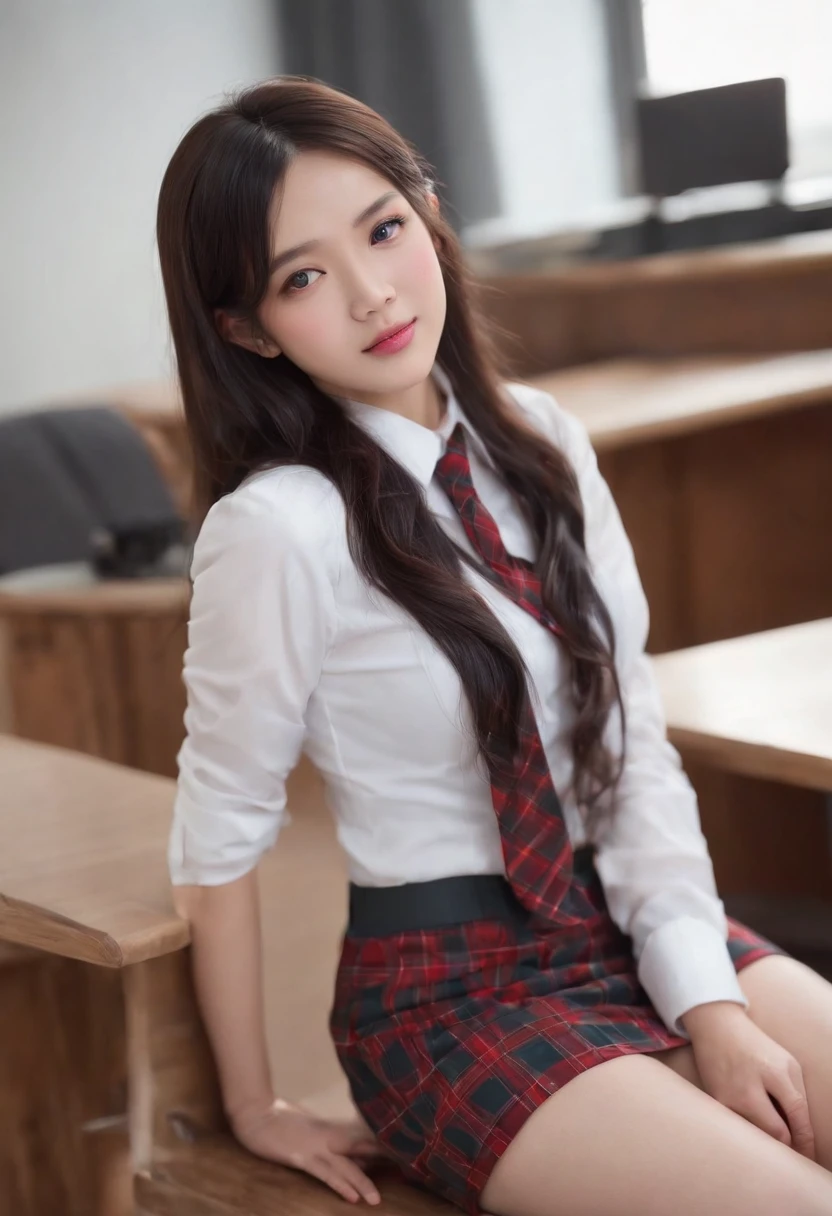 1young girls, Extremely beautiful, (Extremely cute), (extremely detailed beautiful face), Amazing face and eyes, dark brown hair, Brown eyes, drooing eyes、no-makeup、(High School Uniform, Long Sleeve Blazer、Pleated mini-skirt:1.3), (high-school uniform:1.2), , (Best Quality:1.4), (Ultra-detailed), extremely detailed CG unified 8k wallpaper, A hyper-realistic, (Photorealsitic:1.3), RAW Photos, professional photograpy, Cinematic lighting, Realistic portrait, Sitting, (Spread your legs wide), (:1.3), ((Bokeh)), depth of fields, View from below、Looking here、outside of house