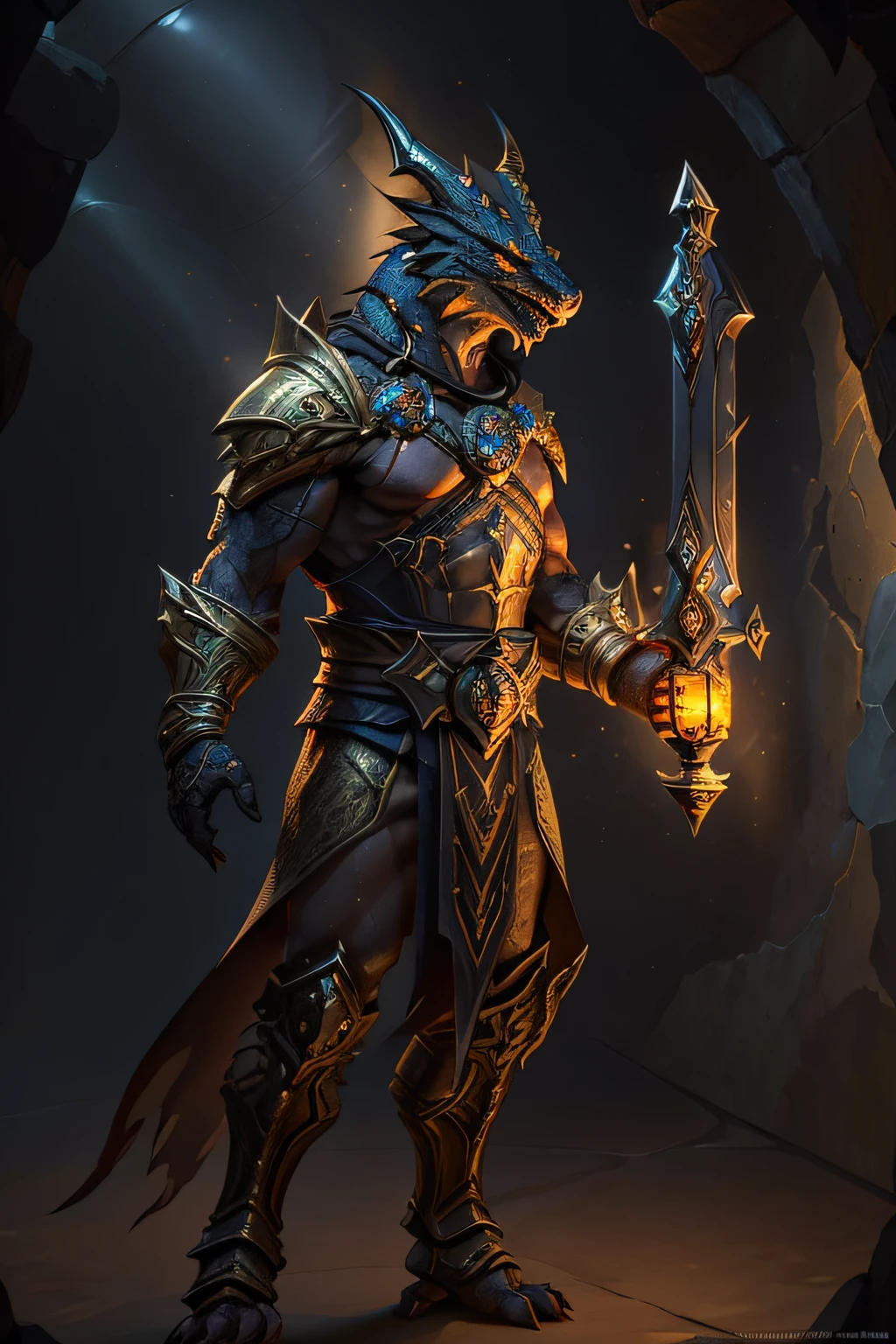 (best quality,ultra-detailed:1.2),golden dragonborn character,strong and muscular,standing alone,full body,armored,war hammer,gloves,horns,
# Additional details:
vibrant and intricate armor design,
glowing eyes,
battle scars,
detailed muscle definition,
fierce expression,
dynamic pose,
surrounded by a magical aura,
imposing presence,
# art-style:
fantasy,
character design,
high-fantasy role-playing game,
mythical creature,
# Material:
illustration,
digital painting,
highly-detailed 3D rendering,
fantasy concept art,
# Color tones:
rich and warm tones,
golden accents,
dramatic lighting,
# lamplight:
dramatic and dynamic lighting,
emphasizing the character's features and armor,
creating a sense of power and majesty.