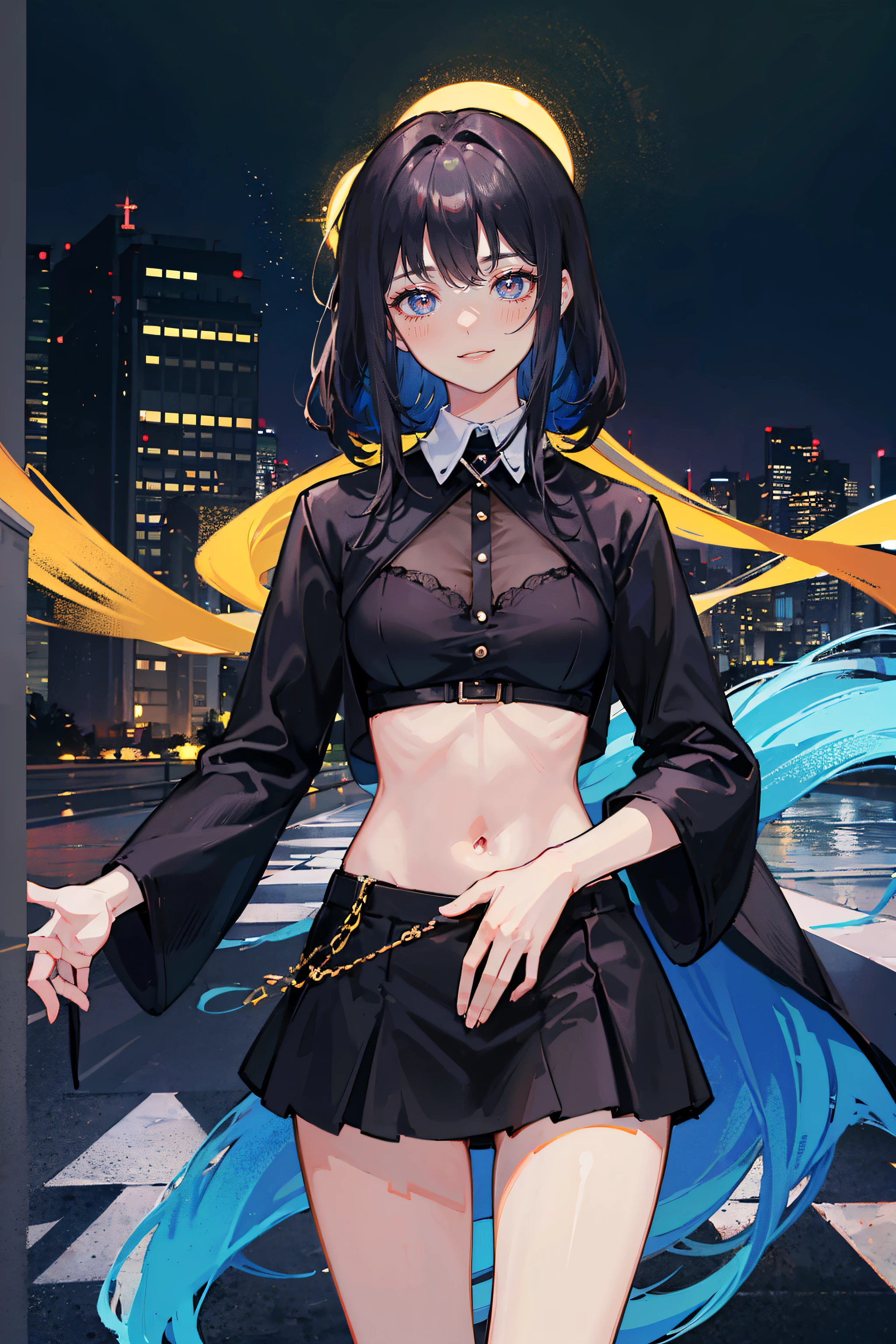 ((Currently, a cute and beautiful woman is changing her underwear)), ((22-year-old beauty)), ((embarrassed smile)), ((luscious long hair)), ((miniskirt)), (( Gradient Eyes)), ((Background is a city night view)), Attractive Makeup, Scenery, NFSW, UHD, Retina, Masterpiece, Accurate, Anatomical, Scientifically Correct, Textured Skin, Super Detail, High Detailed, High Quality, Award Winning, Top Quality, High Definition, 1080P, HD, 4K, 8k, 16k
