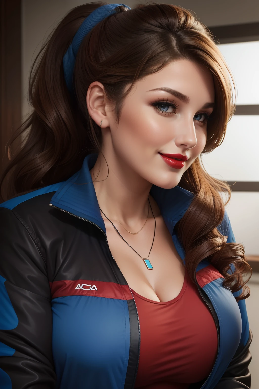 lucy pinder, face portrait, smiling, blue lipstick