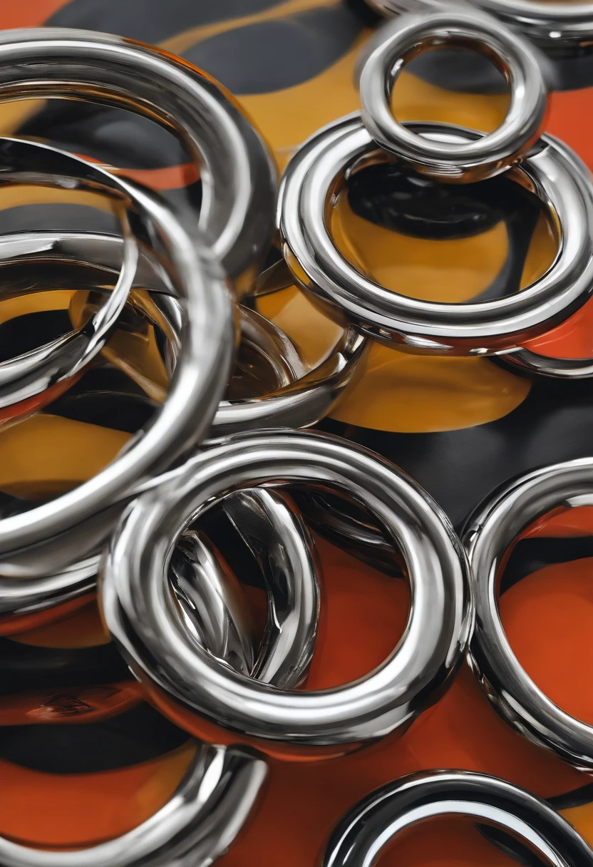 ((Metal rings)),hyper photorealism,Alexander Calder,largeaperture,Ultra-macro shooting,reflective lens,spotlight,Reflection,Luxury photography,Local close-up,((Simple)),