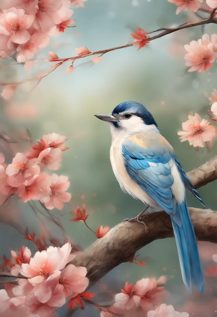 oiseaux, Style manga japonais, croquis, Watercolor Colors.