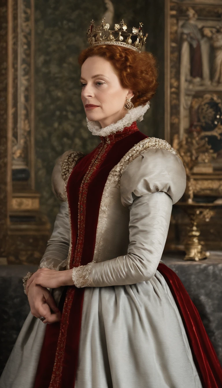masterpiece, british woman , orange eyes, <lora:EnvyZoomSliderXL01:-0.9> looking at camera, Moody, Stark
