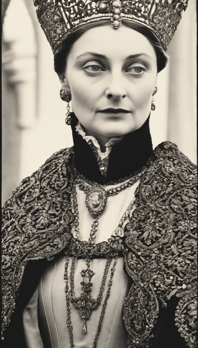 Develop a visual scene that depicts the rivalry between Isabella of Valois and the Queen Mother, Catherine de' Medici, at the court of the sixteenth century. Explore the emotions, intrigues and conspiracies involving Elizabeth after the death of Henry II.