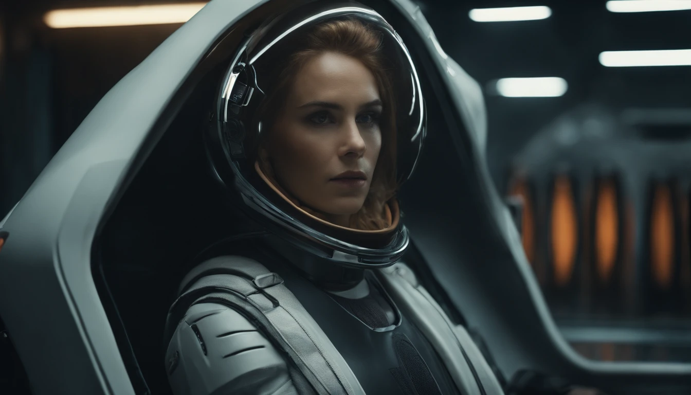 A very detailed and dynamic masterpiece, Highly detailed realistic woman, Inside a lonely spaceship, ultra-realistic realism, Wear highly detailed Pop Art style clothing, Put on a very complex futuristic space helmet on board, In his arms detailed, Long hair , mano, Very clear on your fingers, nase, The eye, cparted lips, haar, gradients, White text, Long hair, Simple minimum. f/4, 16:9, Ultra HD 5S, sport, neoprene, behance contest winner, near-perfect, 《Unsplash》Portrait in , Stylized digital art, lisses, hyper HD, Simple minimum. f/4, 16:9, 5S Ultra HD, sport, behance contest winner, Getting closer and closer to perfection, 《Unsplash》Portrait in , Stylized digital art, lisses, hyper HD, 12K, Motor Unreal 5, super sharp focus, An intricate masterpiece of art, ominous, highly  detailed, vibration
