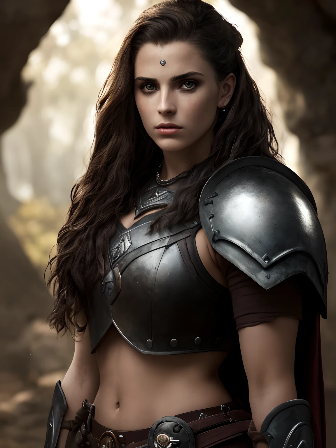 corpo inteiro, (alta qualidade: 1.3), Cinematic Still Shot, obra-prima, (foco nítido: 1.5), (fotorrealista: 1.3), medium portrait of (A -yeld waor-looking Viking warrior woman, Loire, cabelo cortado lateralmente, tatuagens, Seios enormes, mas ainda orgulhosa e feroz, now the leader of her village , vestida com cota de malha elaboradamente detalhada e armadura de couro, floresta, giving the scene a somber atmosphere, but sculpting the shapes in crisp chiaroscuro), it is night time, (pele altamente detalhada), (rosto detalhado), fundo detalhado, dark ilumination, twilight lighting, volumeric lighting, detalhes complexos, UHD,