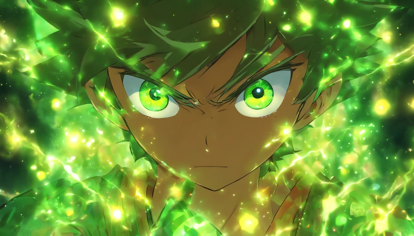 um menino de 7 anos com olhos verdes brilhantes, rosto feliz, Sardas, and shaggy medium-length brown hair, enquanto ele olha, Wide eyes and slightly agape mouth, nas estrelas cintilantes dos antigos, Magic Map, suas bochechas juvenis suavemente iluminadas por sua suavidade, brilho celestial em meio ao sombrio, Mysterious attic full of antique knick-knacks.