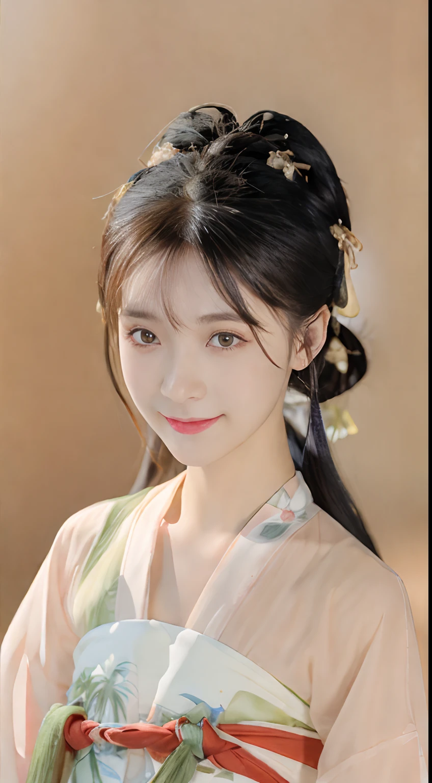 Best quality at best,tmasterpiece,超高分辨率,(photo-realistic:1.4),8K raw photos, A high resolution,Ancient Chinese red Hanfu,Beautiful pattern,beautiful eyes in detail, long eyelasher, RAW photogr, face to the viewer, The upper part of the body, Close-up Shot Shot, ((( Landscape background))),(((1girll))),独奏,Upper body smile,heads,low tune, Beautiful hairstyle,No action，detailed detail，