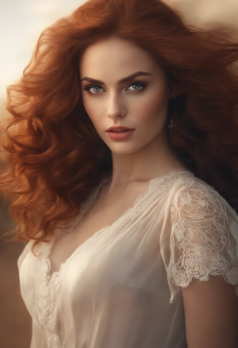 1woman; 20 anos; retrato de uma mulher ruiva; cabelo ruivo longo; olhos vermelhos; roupas pretas; close-up rosto; expression serious, cabelo longo ruivo; fundo branco simples; estilo anime; roupas pretas; vestimentas de cor preta; retrato de uma mulher; 1young woman.