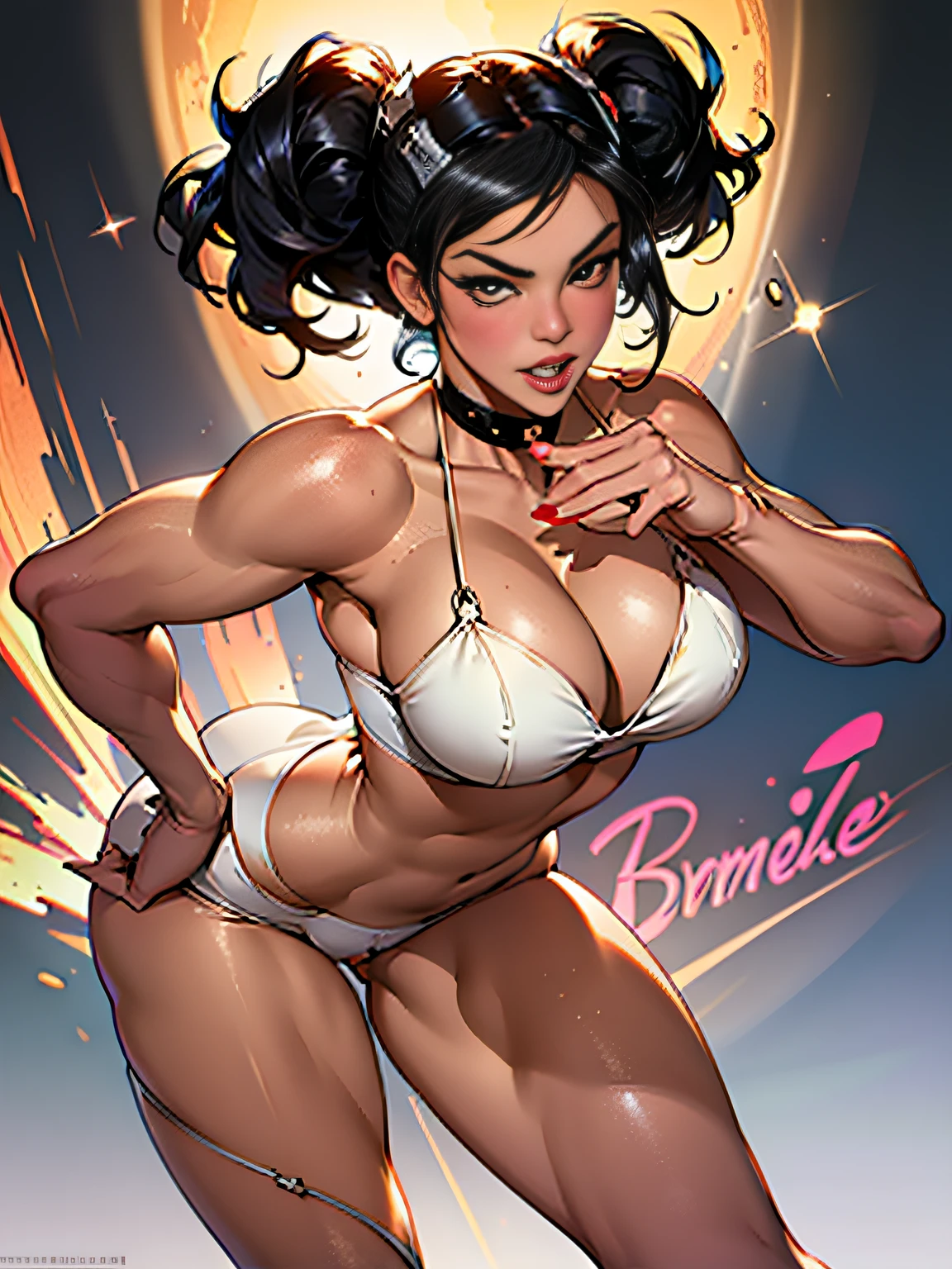 (high quality, best rendering), (beautiful girl), black hair, (bombshell, pin-up style), psychopath, crazy face, sexy pose, ?????, pastel, centered, scale to fit dimensions, camel toe