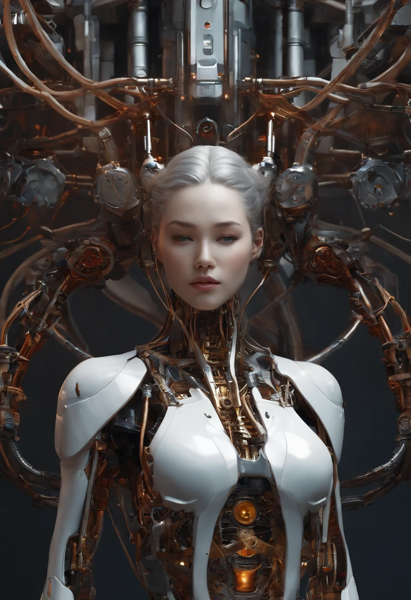 (Masterpiece, Top Quality, Best Quality, Official Art, Beautiful Indulgence: 1.2), (1 Girl: 1.3), Very Detailed, Colorful, Supreme Detail ((Ultra Detailed)), (Highly Detailed CG Illustration), (Very Delicate and Beautiful)), (From the Side), Cinematic Light, (1 Machine Girl)), Solo, Full Body, (Mechanical Joints: 1.2), ((Mechanical limbs)), (Blood vessels connected to tubes), ( Mechanical vertebrae attached to the back), ((Mechanical cervical vertebrae attached to the neck)), expressionless, (Wires and cables attached to the neck: 1.2), (Head wires and cables: 1.2) (Character focus), (Lower body integrated with mechanical devices), Science fiction, White background, (Blood: 1.5), cruelty, absurdity, erotic rotesque, fusion with machines
