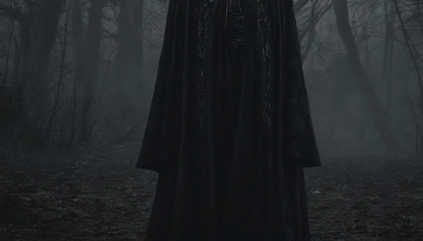 Close up of a creepy woman, witch aesthetic, the Blair witch project, wiccan aesthetic, dark atmosphere, ominous atmosphere, ultra detailed, masterpiece.