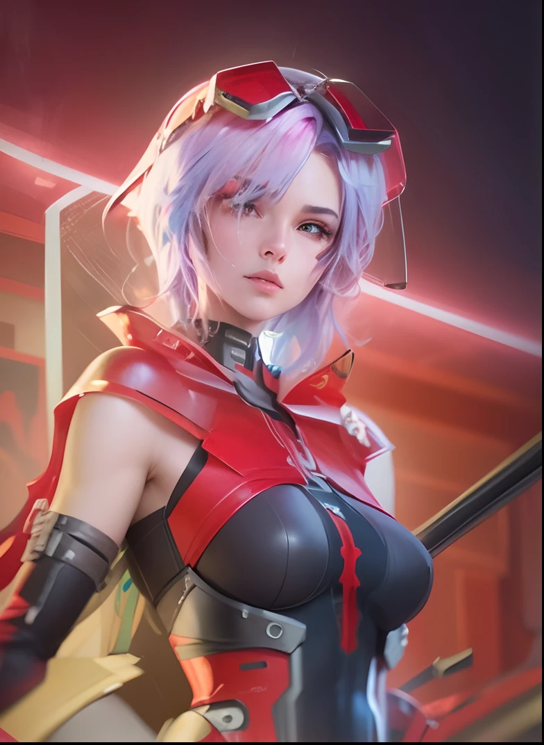 masterpiece, highest quality, realistic, subsurface scattering, chromatic lighting, colorized, red + yellow + green + blue limited color palette, detailed concept drawing, line-art, illustration, mature woman, H cup breast,
