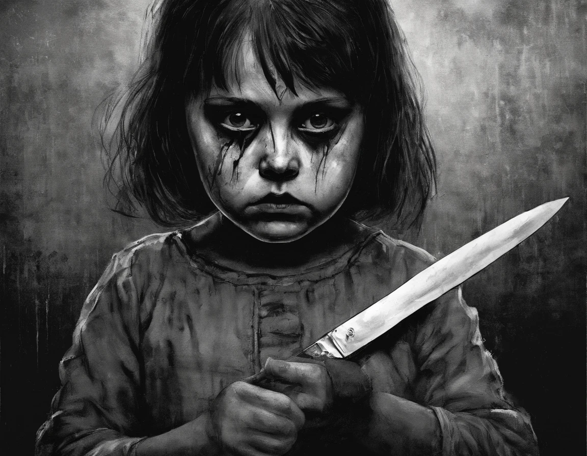 realistic, girl holding a knife