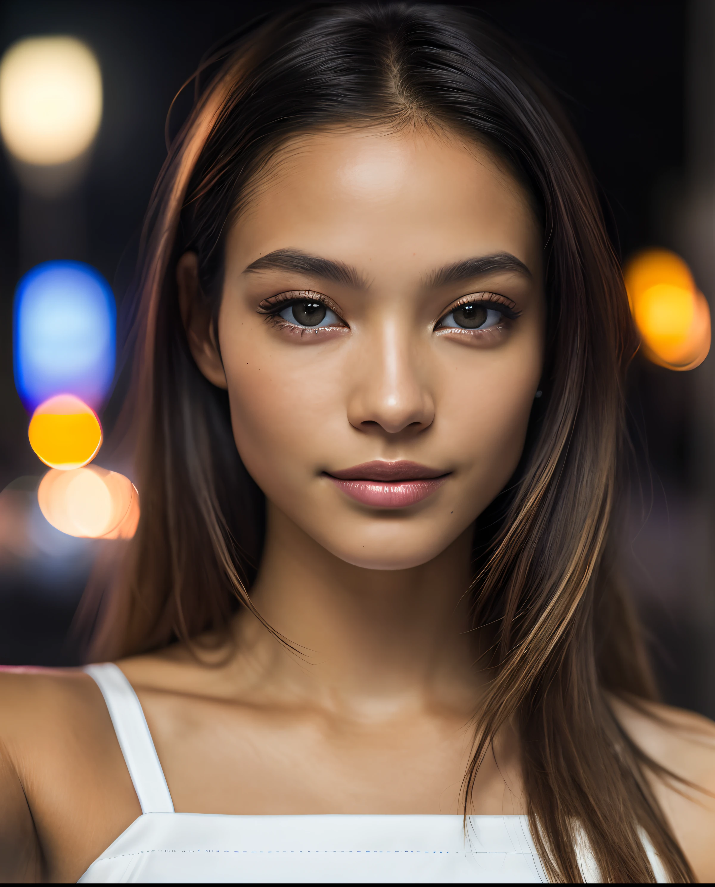 (Prise de selfie, from above: 1.4), (half body portrait: 1.4), Blonde de 24 ans (Femme aux yeux Bleus) marcher dans un Bar photo portrait RAW uhd, sein naturel_B, Background of the city at night, (Yellow summer dress), (fissure), Detailed (texture!, cheveux!, Briller, Couleur!!, Defects: 1.1), Highly detailed bright eyes, (look at camera), Specular light, DSLR, Extreme quality, mise au point nette, tranchant, dof, grain du film, (centered), Fujifilm XT3, Limpide, Centre du cadre, visage mignon, mise au point nette, street lamp, neons, Bokeh, (dark light), Discret, Nuit, (Ciel nocturne ) detailed skin pores, dark skin oil, Marron, intricate eye details