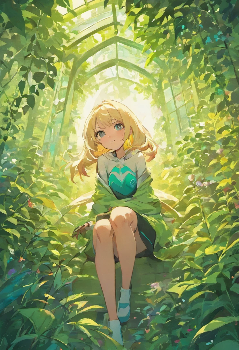 spider gwen in the middle of a garden with lots of plants