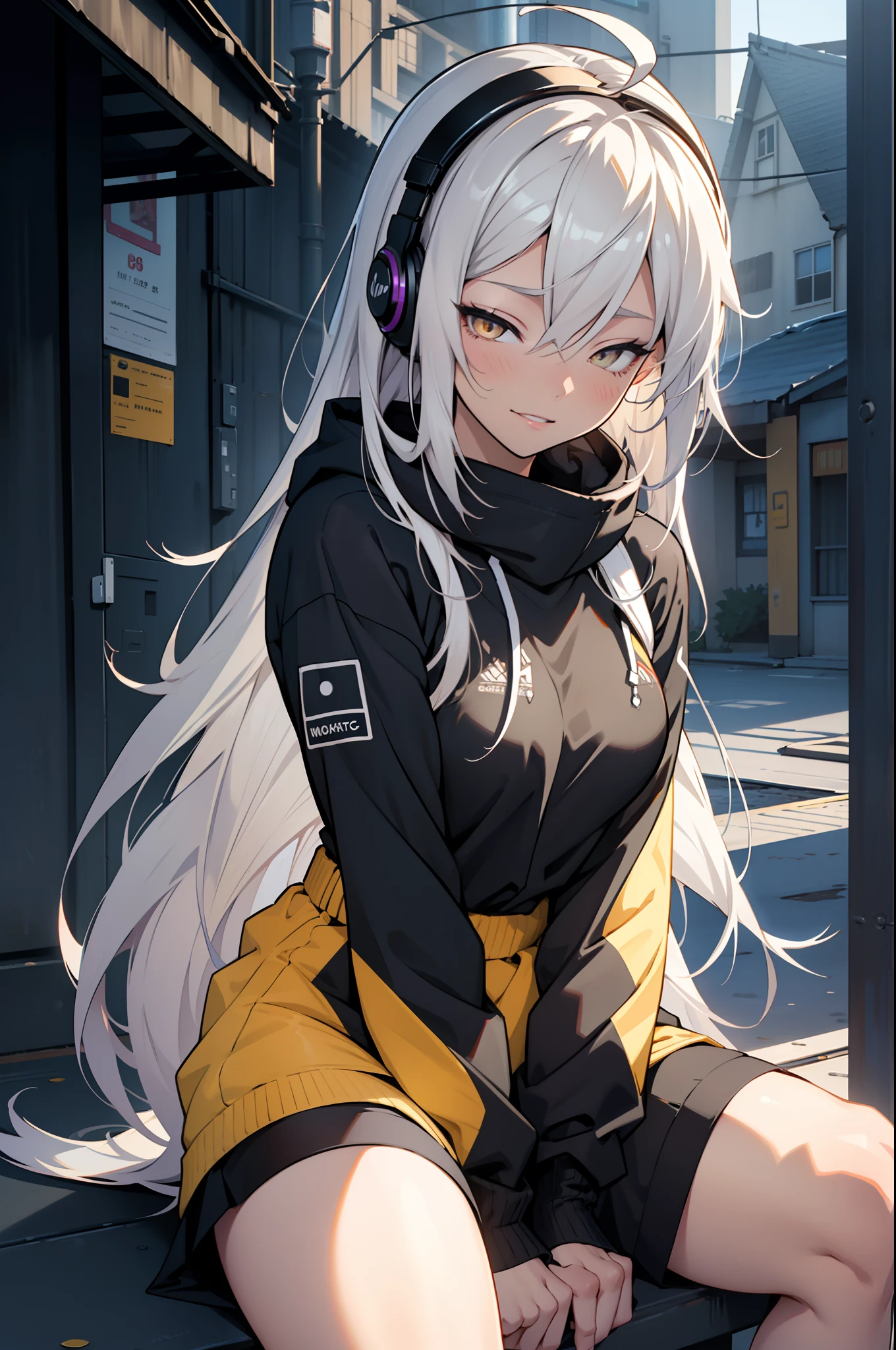 early evening evening Wearing cool headphones Monotone clothes with a hood Stick your hands in your pockets Watch dusk short-haired Listening to music Licking Chupa Chups a girl alone Gray hair sitting on the rooftop,illustratio,Multiple monitors highest quality、8K))One Woman long hair anime girl、extremely cute anime girl face、nightcore、From the front line of girls、Portrait of a cute anime girl、Whole body, from bellow,ceiling,Looking at Viewer, Head_tilt, Petite, girl,Woman,Female, Mature,30 years old, Very long hair, flipped hair, White and silver hair, Flowing hair, Ahoge, lightsmile,Closed_Eyes , Medium_breasts, thighs thighs thighs thighs, {{{{{{{{ Black Parker Oversize }}}}}}}},Transparent_Background, Transparent_Background, Transparent_Background, absurderes, hight resolution, very precise details, beautiful and delicate golden eyes,hacker,backs,1girl in,coyote,white hair,illustratio,Multiple monitors