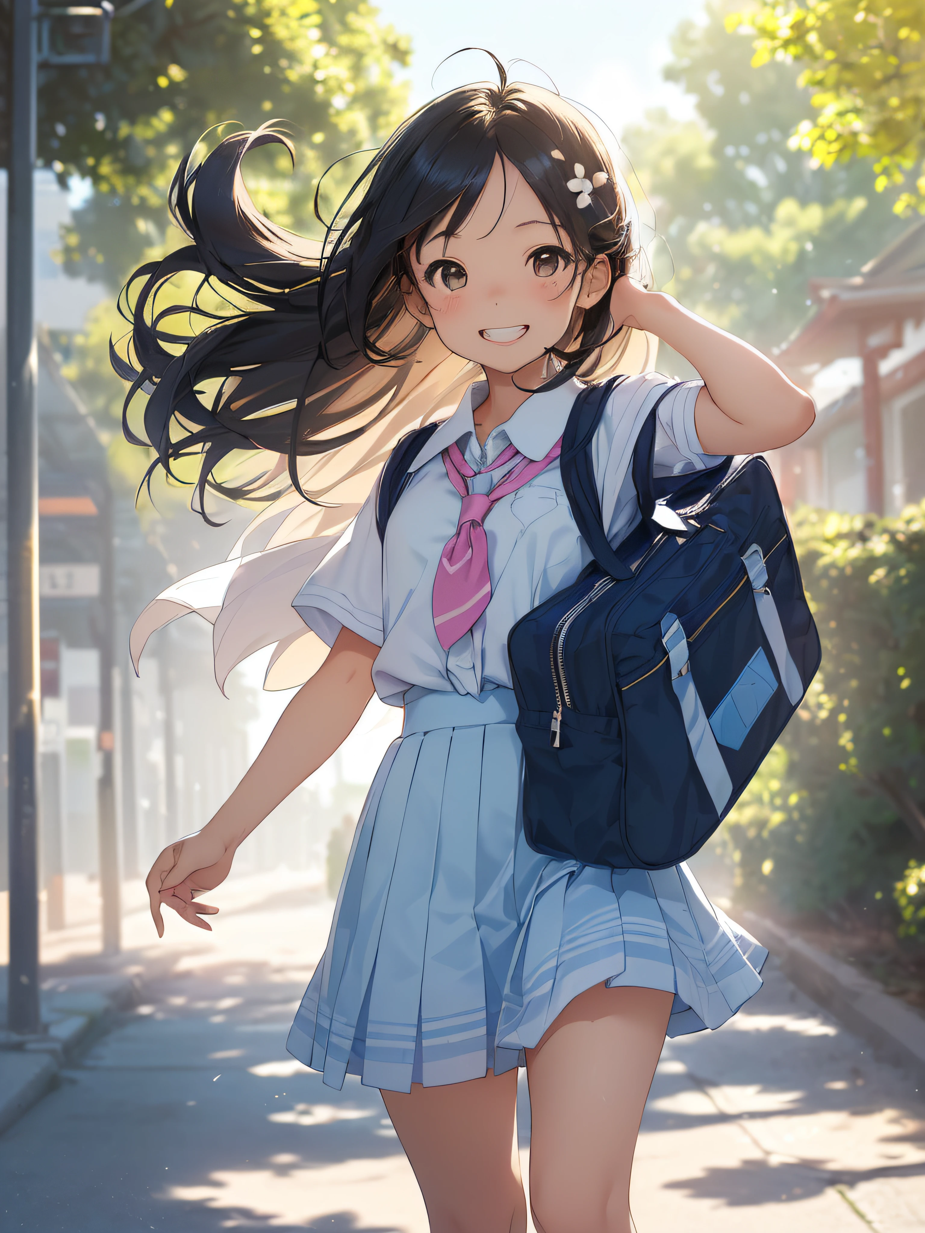 (On a bright spring day (day:1.0), Under the clear blue sky (skyporn:1.0),
break
High school girl walking with her hair dancing lightly in the wind (hair:1.0). The edges of the image become softer, Young in the scene々Capturing the vibrant essence.
break
Her smile, Render with soft focus, illuminating the surroundings (Smile:1.0) And her school bag symbolizes her passion for learning (School bag:1.0).
break
Each stride she takes is full of energy (stride:1.0), And her light laughter echoes in the air (laught:1.7), Fully encapsulated with soft focus technology.
break
The background is a little blurry, Highlight her in this spring scene.
:1.2)