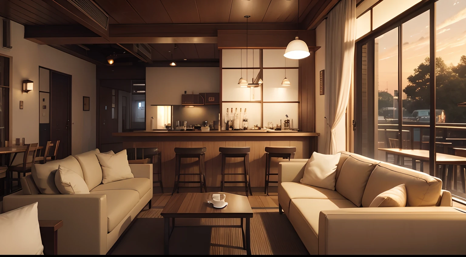 cafes、early evening、coffee、sofas