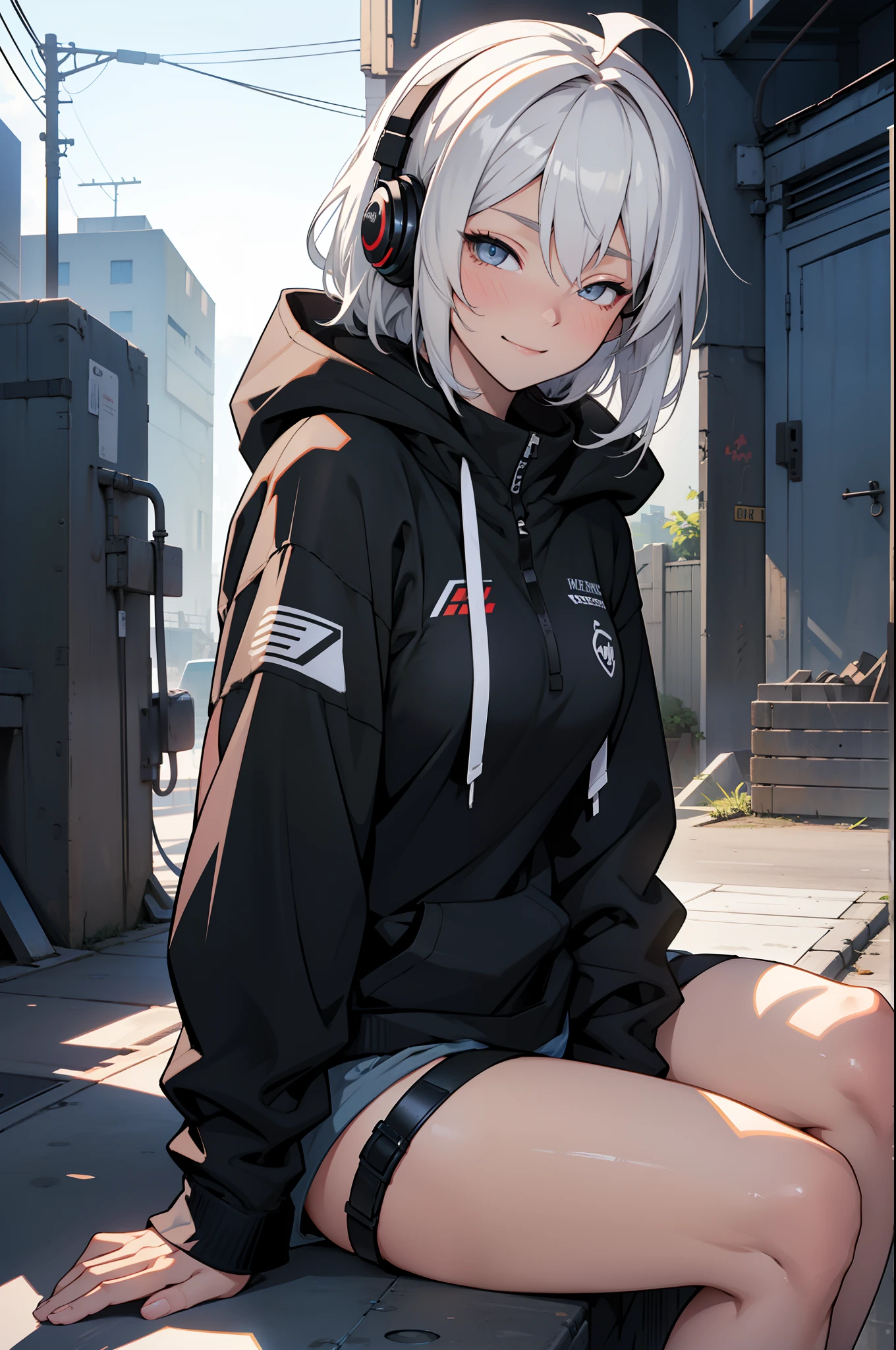 early evening evening Wearing cool headphones Monotone clothes with a hood Stick your hands in your pockets Watch dusk short-haired Listening to music Licking Chupa Chups a girl alone Gray hair sitting on the rooftop,illustratio,multi-monitorhighest quality、8K))One Woman long hair anime girl、extremely cute anime girl face、nightcore、From the front line of girls、Portrait of a cute anime girl、Whole body, from bellow,ceiling,Looking at Viewer, Head_tilt, Petite, girl,Woman,Female, Mature,30 years old, Very long hair, flipped hair, White and silver hair, Flowing hair, Ahoge, lightsmile,Closed_Eyes , Medium_breasts, thighs thighs thighs thighs, {{{{{{{{ Black Parker Oversize }}}}}}}},Transparent_Background, Transparent_Background, Transparent_Background, absurderes, hight resolution, very precise details, beautiful and delicate golden eyes,hacker,backs,1girl in,coyote,white hair,illustratio,Multiple monitors