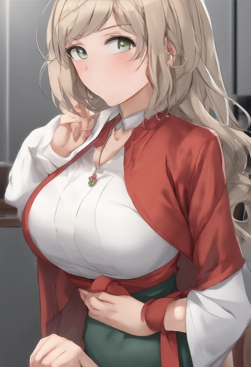 woman,Completely naked,blush,Large Breasts,woman器,Clothes and underwear scattered around,womanの自慰行為,Nipples get erect,woman器から白い液が大量に流れる,開いたwoman器,woman器を右手で触る,Company Office