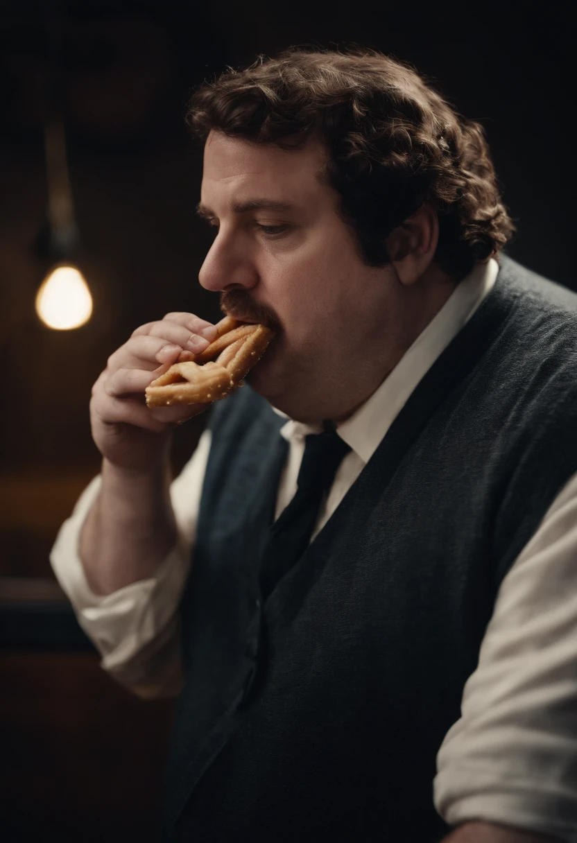 fat white male, with neckbeard, eating a churro