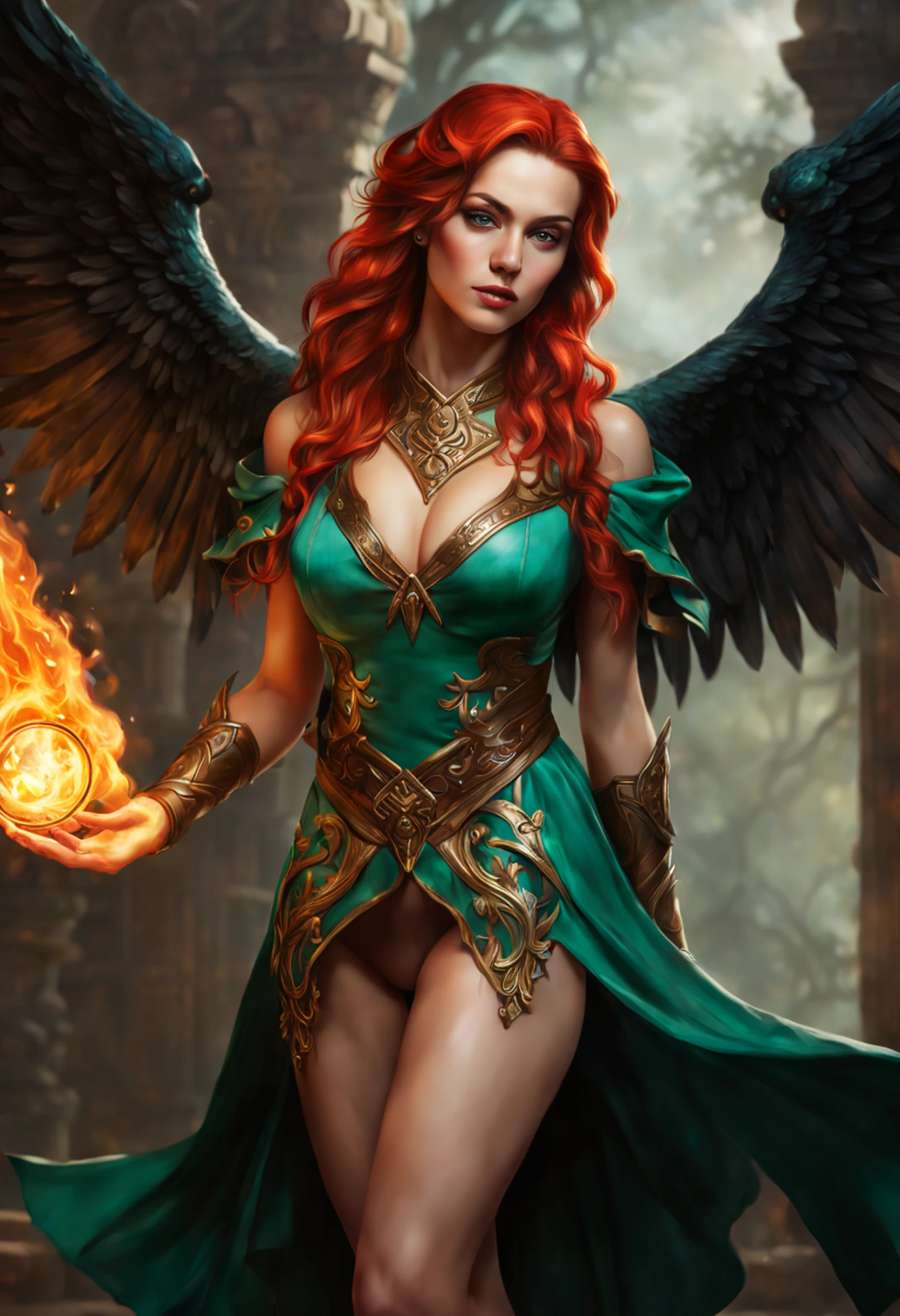 8k, ultra detalhado, master part, melhor qualidade, (extremamente detalhado), Arafed, arte dnd, scenic view, corpo inteiro, Aasimar sorceress casting a flaming spell, Aasimar, female, (Obra-prima 1.3, Detalhes intensos), female, feiticeira, Casting Flaming Spell (Obra-prima 1.3, Detalhes intensos) grandes asas angelicais, Open Blue Angelic Wings (Obra-prima 1.3, Detalhes intensos), magical fantasy background (Obra-prima 1.5, Detalhes intensos), lua, Estrelas, nuvem, vestindo manto branco, Capa roxa, flowing robe (Obra-prima 1.3, Detalhes intensos), Botas de salto alto (Obra-prima 1.3, Detalhes intensos), armado com pessoal, red hair, olhos verdes, olhos intensos, Feminino, Face Ultra Detalhada, (Obra-prima 1.5, melhor qualidade), anatomicamente correto (Obra-prima 1.3, Detalhes intensos), face determinada, Luz Divina, Cinematic lighting, luz suave, silhueta, fotorrealismo, scenic view (Obra-prima 1.3, Detalhes intensos) , Wide-Angle, Ultra-Grande Angular, 8k, Altas, melhor qualidade, Detalhes altos