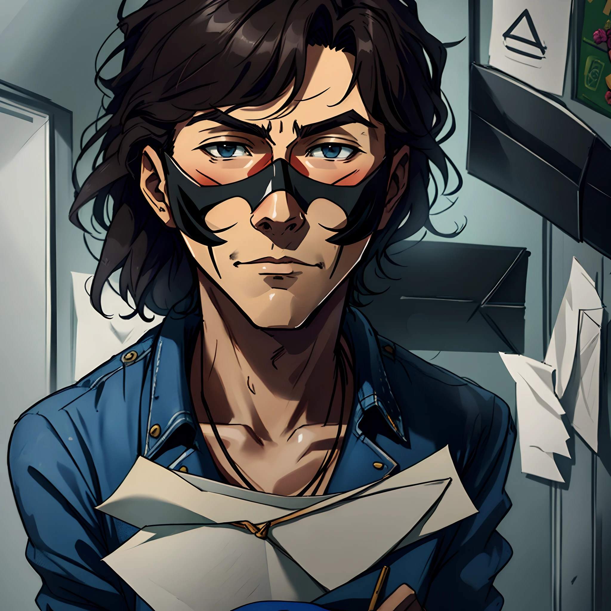 A man with mask with written letter x