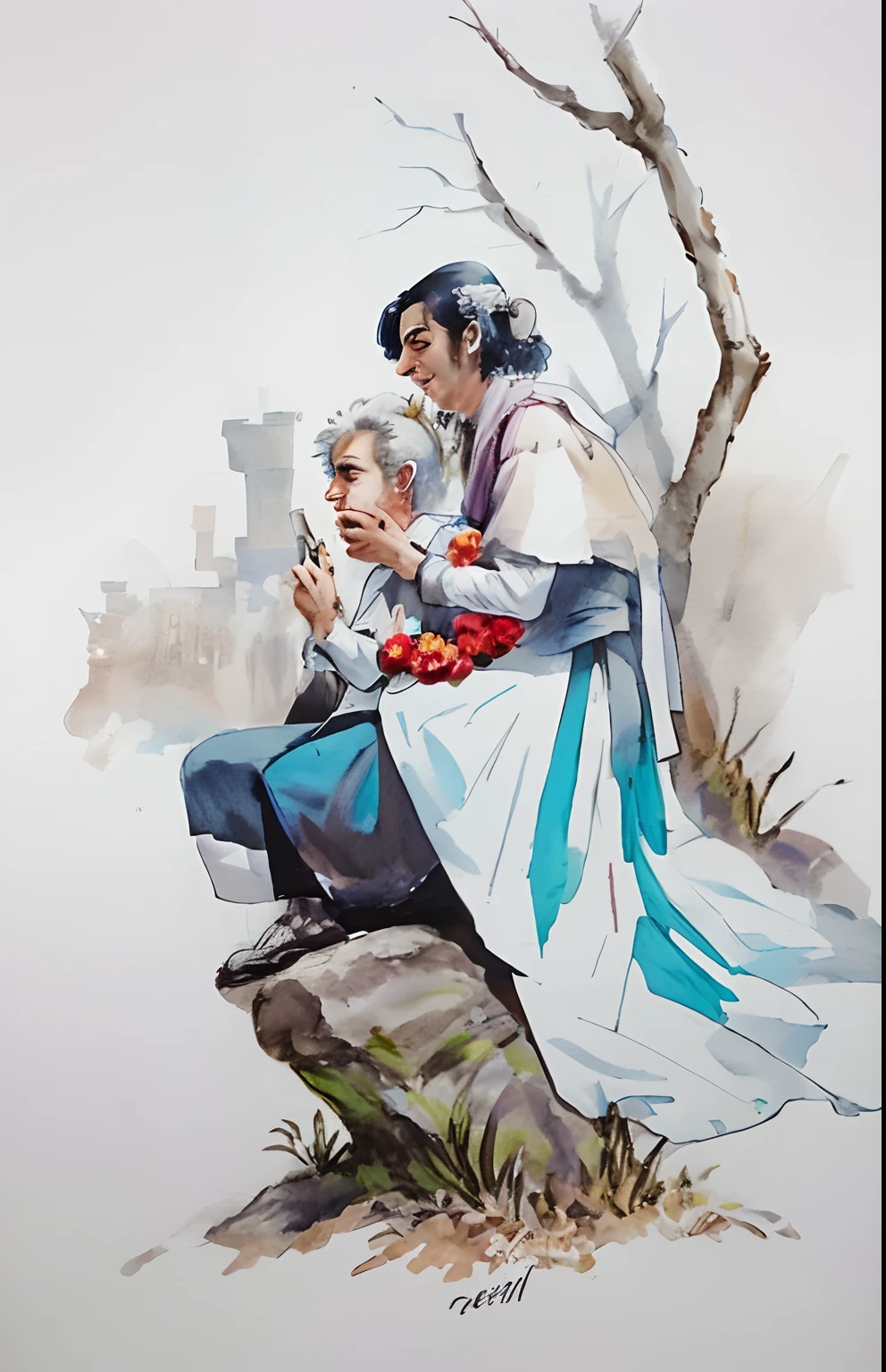 bride leaning on the groom, smiling, happy