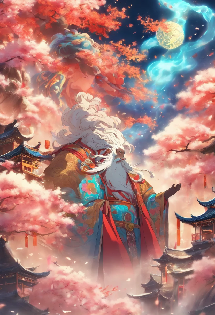 (((PANGU))) best quality, ultra-high resolution, 4K detailed CG, masterpiece, Giant, bearded,Chinese clothing, Chinese mythology, ((viewer's view from top to bottom)),Chinese painting style , aesthetic, screen-centric