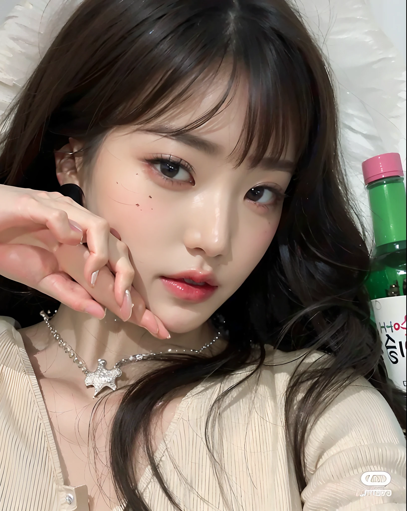best quality, master part, ultra high-resolution, (fotorrealista:1.4), Foto RAW, 1girl, Inside the café, Olhando para o Viewer, Cabelos Longos, pale skin, meio corpo, nariz fino pequeno