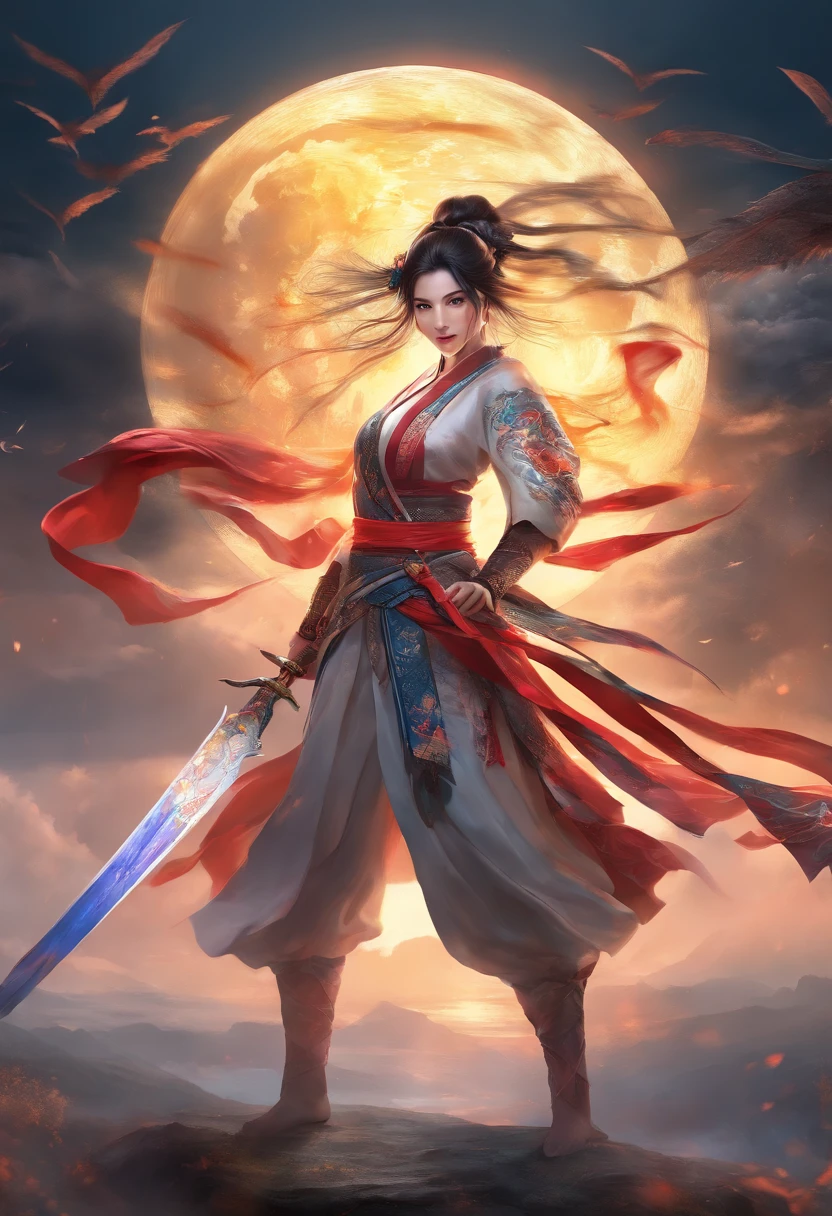 (best quality,4k,8k,highres,masterpiece:1.2),ultra-detailed,(realistic,photorealistic,photo-realistic:1.37),katana fighting stance,black hair,golden eyes,colorful,kimono,serious stare,magical,detailed katana,subtle lighting,Japanese calligraphy,vibrant colors,ethereal atmosphere,depth and shadows,crimson kimono pattern,short flowing hair,sharp focus,impressive swordsmanship,sublime composition,dragon embroidery,serene expression,aura of power,intense concentration,striking contrasts,breathtaking scenery,majestic presence,exquisite craftsmanship,precision and technique,hauntingly beautiful,mesmerizing performance,poetic elegance,dynamic energy,sublime beauty,luminous glow of the moon,seamless brushstrokes,harmony of elements,timeless masterpiece,unforgettable impression