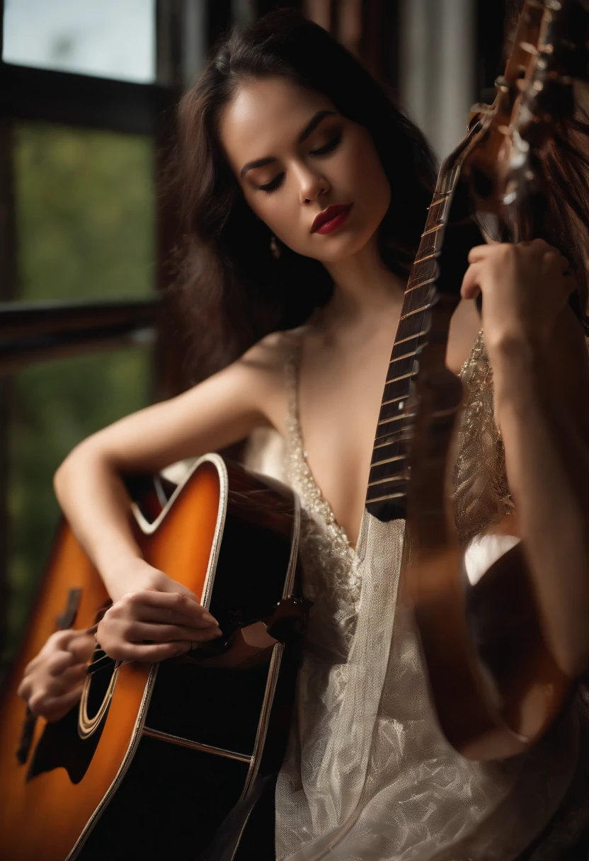 guitar、Black Hair Mesh、Beautuful Women、recital