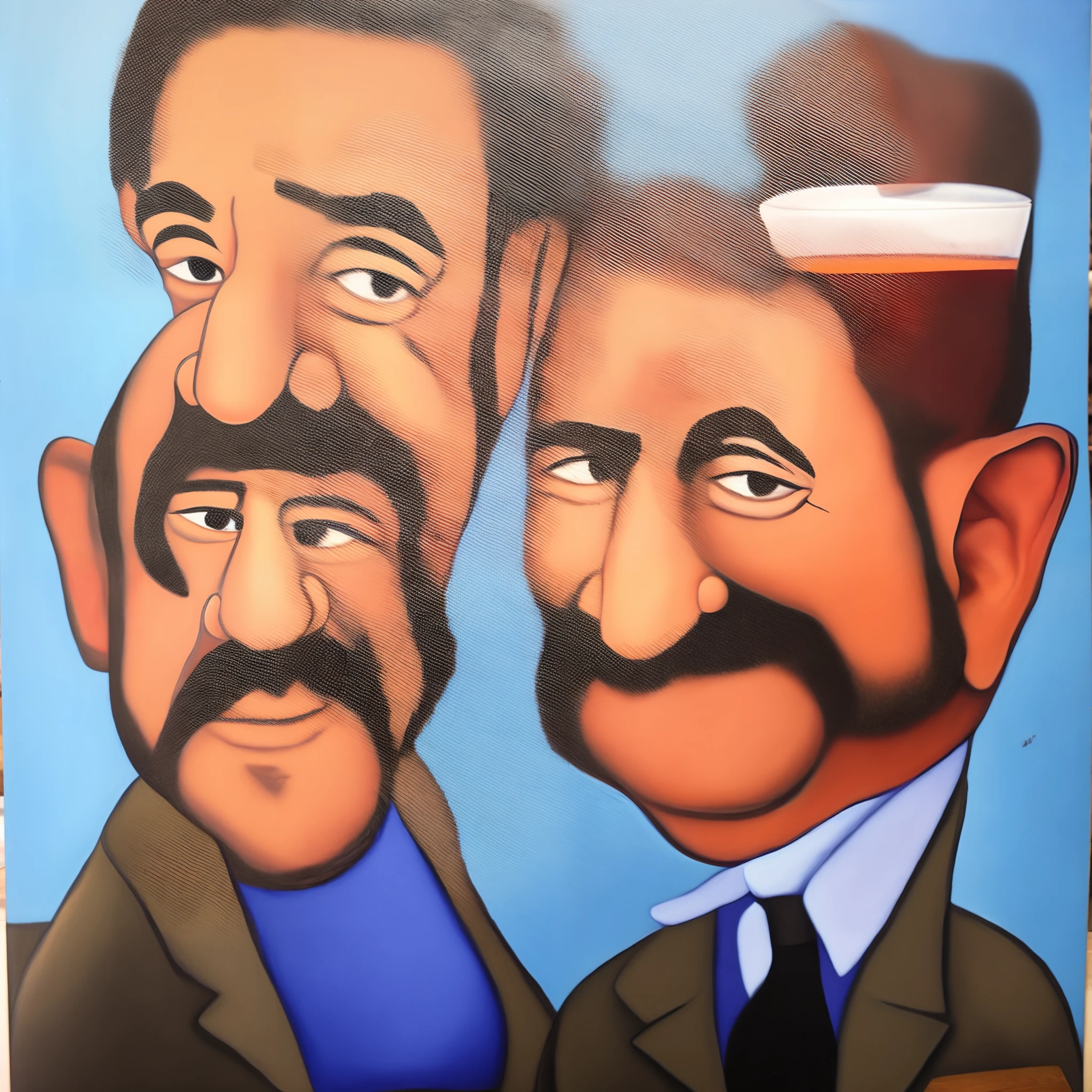 Caricatura tipo pintura
de chico rockero blanco con una cerveza en la mano