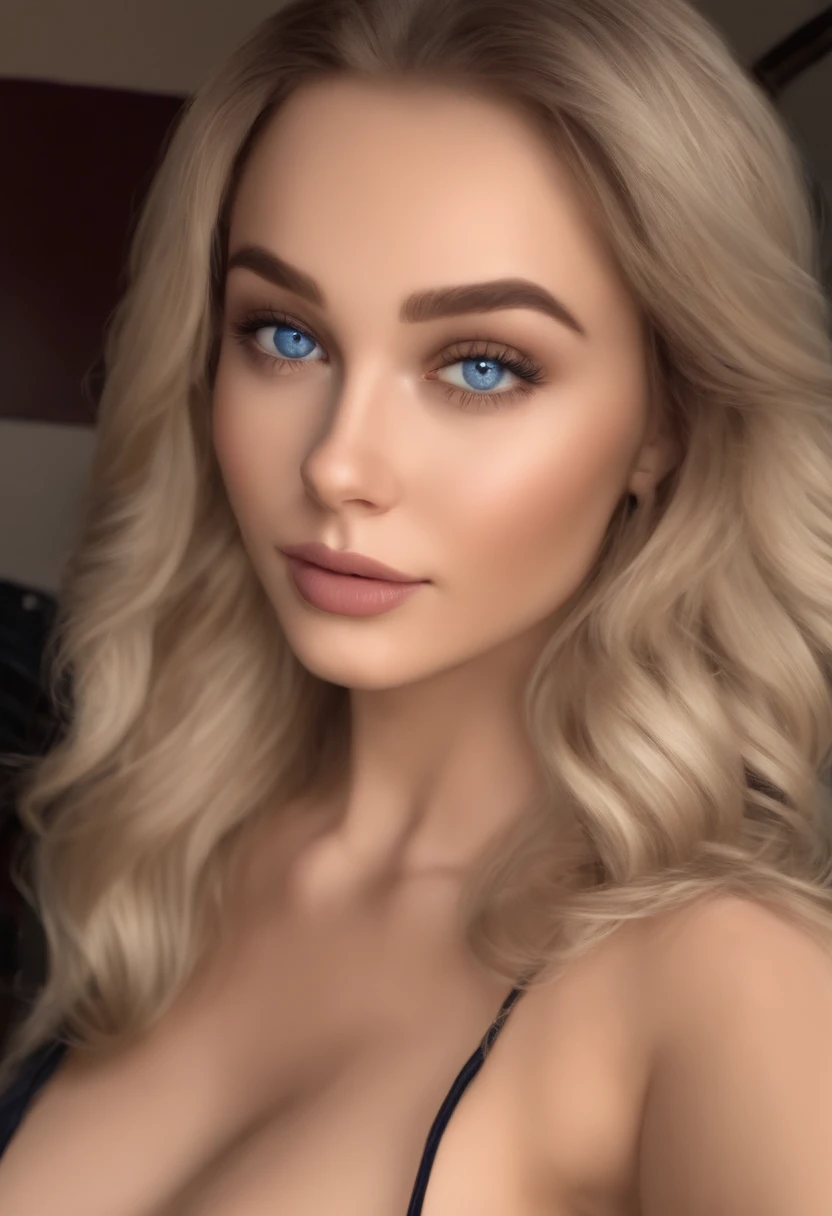 arafed woman fully , sexy girl with blue eyes, ultra realistic, meticulously detailed, portrait sophie mudd, blonde hair and large eyes, selfie of a young woman, bedroom eyes, violet myers, without makeup, natural makeup, looking directly at the camera, face with artgram, subtle makeup, stunning full body shot, in the club, medium to large size bust