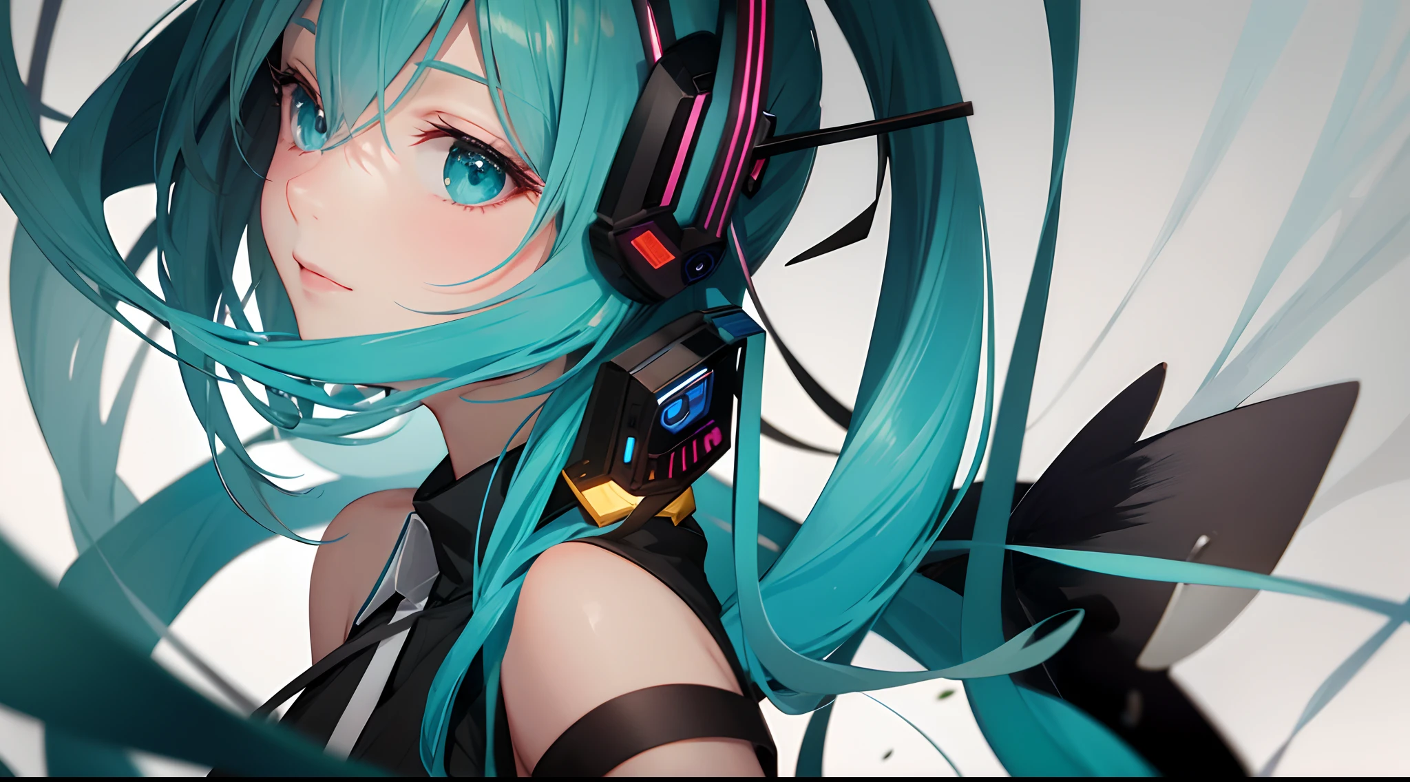 Anime girl with blue hair and a bird on her head, Portrait of Hatsune Miku, mikudayo, hatsune miku portrait, style of anime4 K, Anime girl with teal hair, Os amigos, hatsune miku face, vocaloid, 4K anime wallpaper, Hatsune Miku, Anime wallpaper 4 k, Anime wallpaper 4K, Anime art wallpaper 8k、Black hair, Limited to one person, Limited to two hands, Limit one hand to five fingers, The background changes randomly, Postural movement sensation,