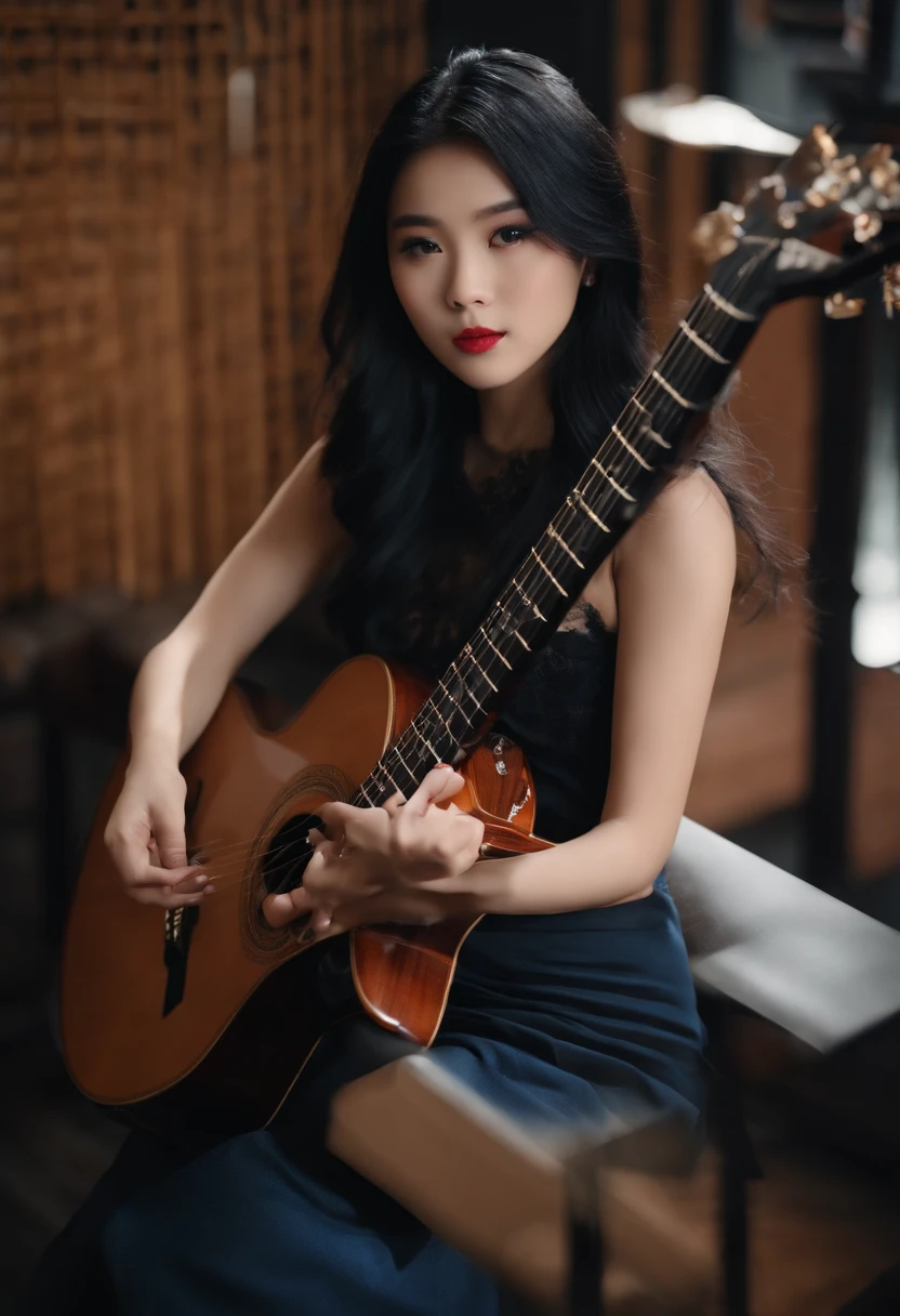 guitar、Black Hair Mesh、Beautuful Women、recital、japanes、20yr old
