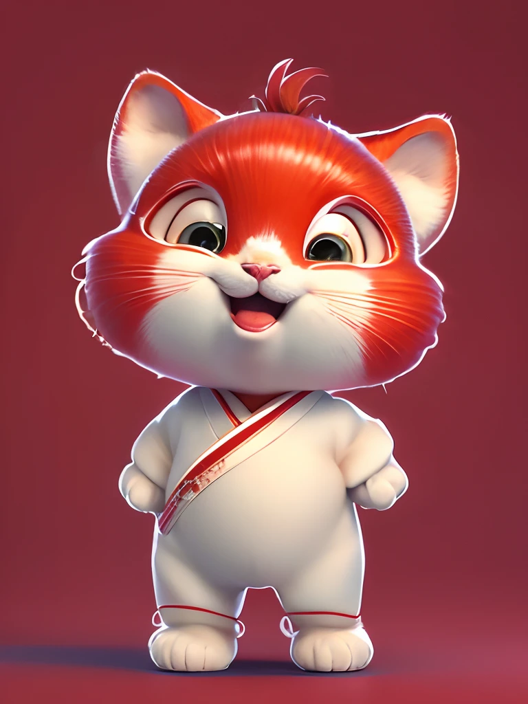 cat wearing kimonos👘, tall, mature, simple red kimonos, simple white background, traditional Japanese costume, tight-fitting outfit, simple, frontal, long legs, (smiling mouth fresh: 1.0)