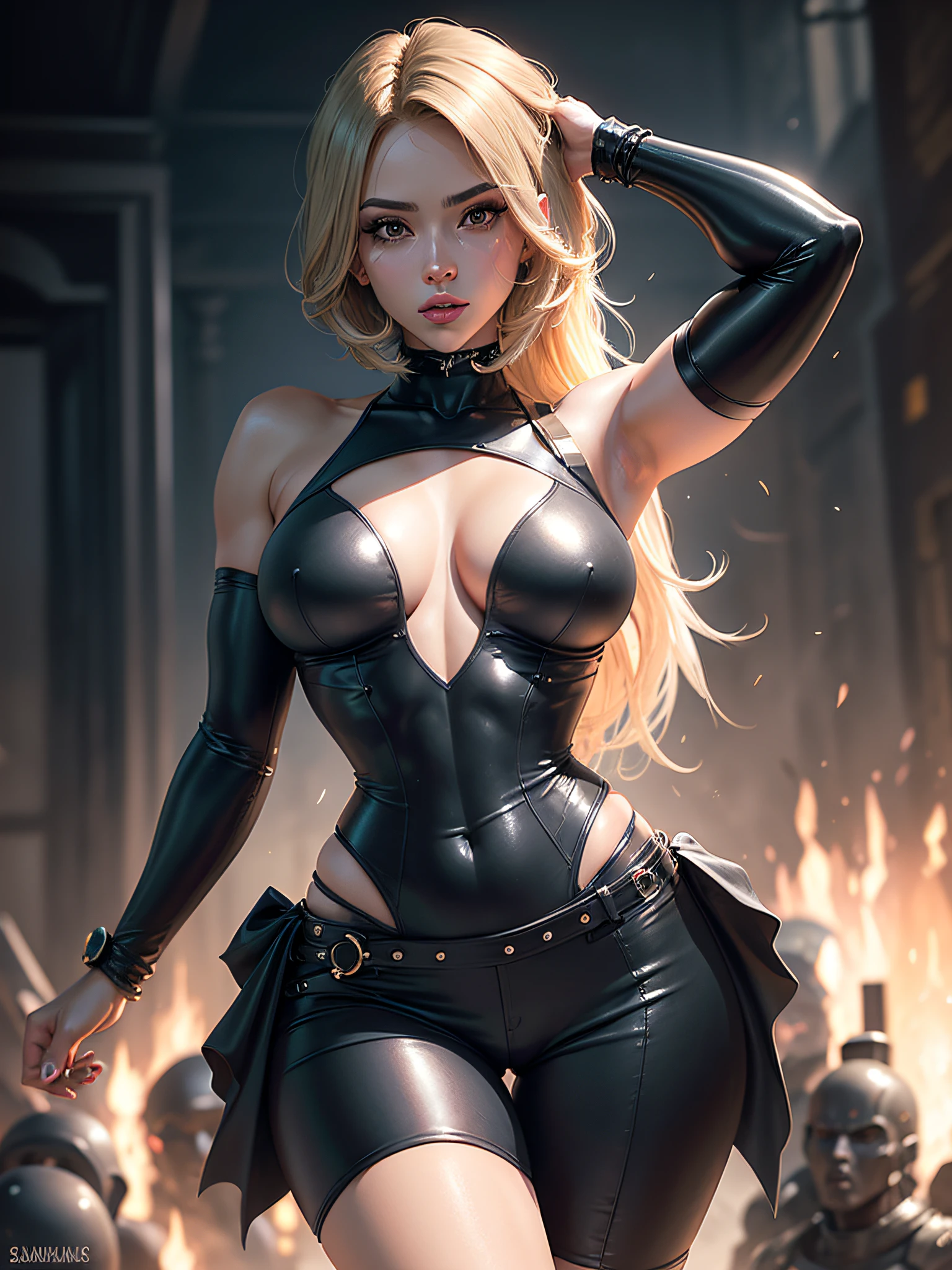 (Nova Iorque: 1.3), (quadrado do tempo), (piece of master, best quality: 1.2)(Zumbis no fundo: 1.2), Alice Resident Evil, 1 girl, somente, cabelos longos, seios, sorrir, seios grandes, pelo marrom, olhos azuis, Oeste, cabelo grande, blonde hair, cabelos claros, separated-lips, fantasia, Cabelos preto, jaqueta amarela aberta, outlined lips, Bodysuit preto, umbigo coberto, maquiagem, musculoso, headband, Abs, pele apertada , roupas pretas apertadas, muscular female, franja tingida, Bodysuit preto, terno de corpo inteiro, (shorts e cinto de couro: 1.5), (Arma Big Tech: 1.3), Olhando para o Viewer, (middle boobs: 1.3), ( seios pendurados: 1.3), (seios cheios: 1.3), (realismo: 1.5), (Realisitc: 1.4), (Absurdidade: 1.4), 8k, ultra-detalhado, Mulher bonita detalhada, (somente: 1.4), 1girl, ( Visualizador voltado para:1.2),