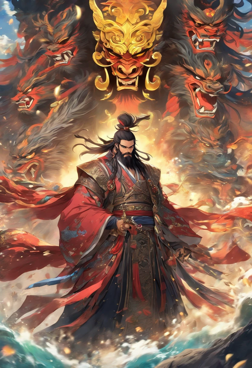 Chinese style,Chinese drama,best quality,ultra-high resolution,4K detailed CG,masterpiece,Man,Blackbeard,Chinese mythology,((Giant)),aesthetic,screen-centered